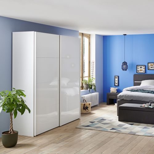 Armoire 2 portes coulissantes ELEGANCE XL L.180 cm blanc laqué