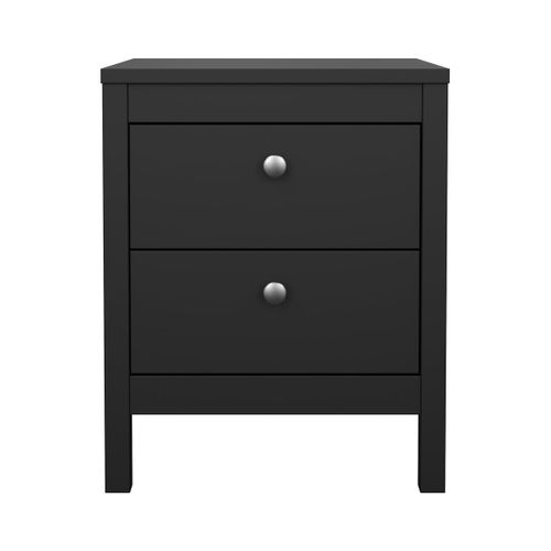 Table De Chevet 2 Tiroirs Noir Mat L43,8 Cm