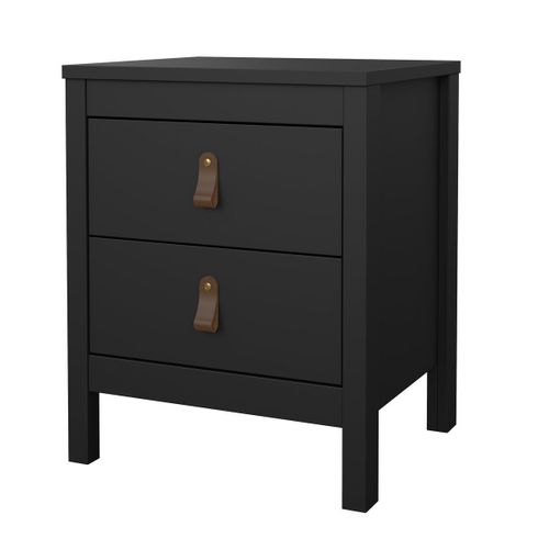 Table De Chevet 2 Tiroirs Noir Mat L43,8 Cm