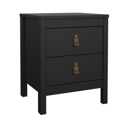 Table De Chevet 2 Tiroirs Noir Mat L43,8 Cm