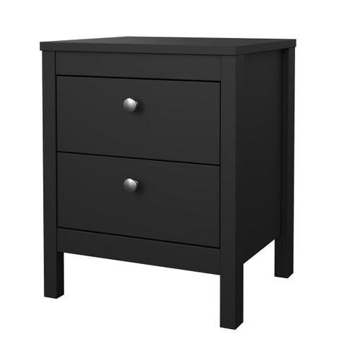 Table De Chevet 2 Tiroirs Noir Mat L43,8 Cm