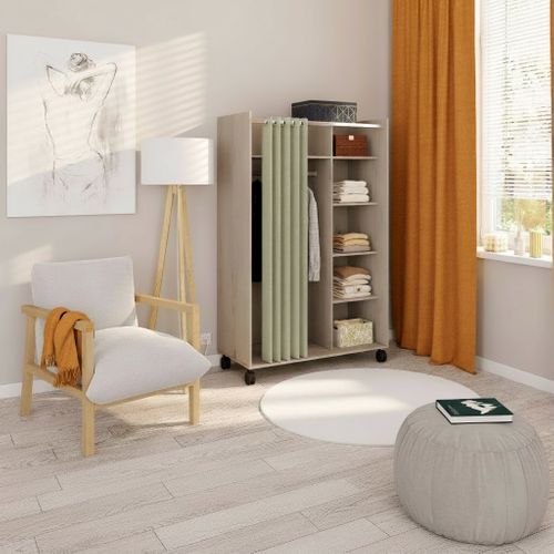 Kit dressing avec rideau L.100 cm MOVE 2 imitation chêne vue d'ambiance 1