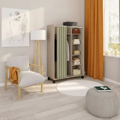 Kit dressing avec rideau L.100 cm MOVE 2 imitation chêne