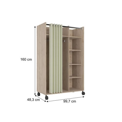 Kit dressing avec rideau L.100 cm MOVE 2 imitation chêne