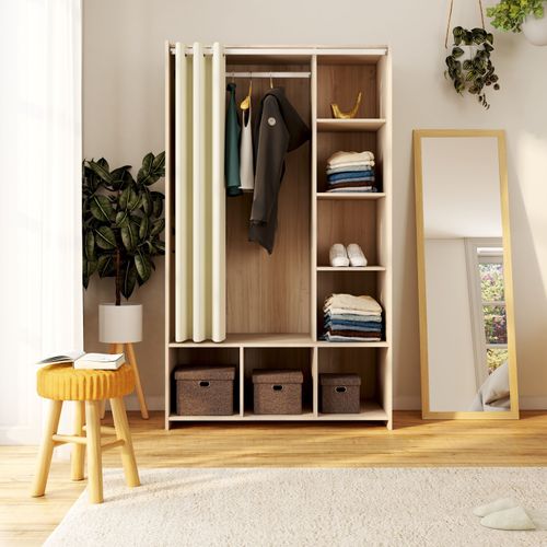 Kit dressing avec rideau beige L.105 cm OPTIMAL 2 imitation chêne