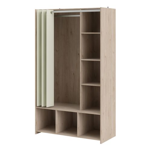 Kit dressing avec rideau beige L.105 cm OPTIMAL 2 imitation chêne