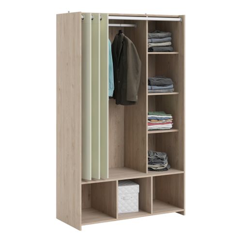 Kit dressing avec rideau beige L.105 cm OPTIMAL 2 imitation chêne