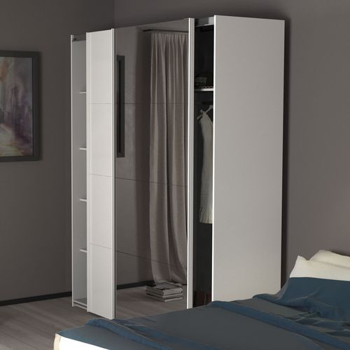 Armoire 2 portes coulissantes avec miroir ELEGANCE XL L.180 cm blanc laqué