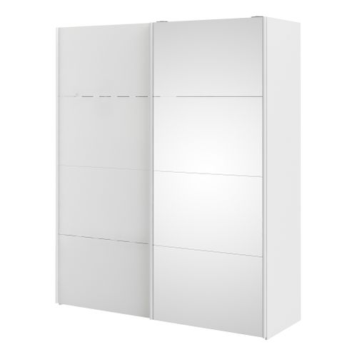 Armoire 2 portes coulissantes avec miroir ELEGANCE XL L.180 cm blanc laqué