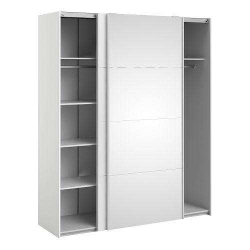 Armoire 2 portes coulissantes avec miroir ELEGANCE XL L.180 cm blanc laqué