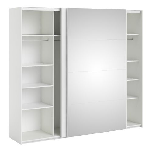 Armoire 2 portes coulissantes avec miroir ELEGANCE XL L.240 cm blanc laqué