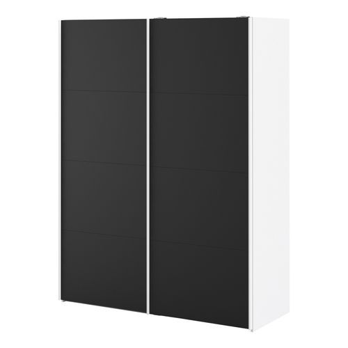 Armoire 2 portes coulissantes L.150 cm ELEGANCE MINI blanc et noir vue de profil
