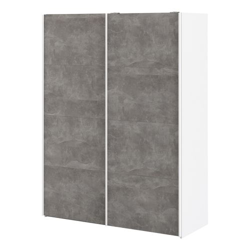 Armoire 2 portes coulissantes L.150 cm ELEGANCE MINI blanc et imitation béton vue de profil