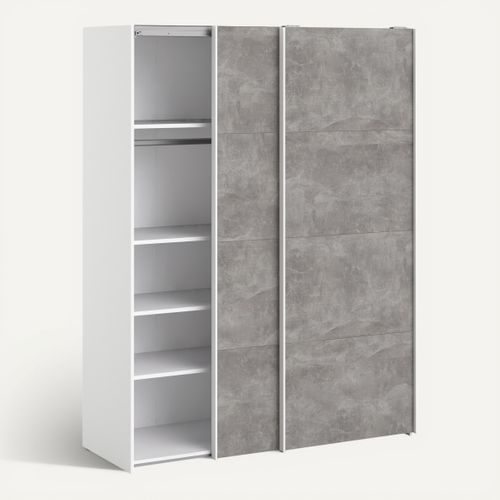Armoire 2 portes coulissantes L.150 cm ELEGANCE MINI blanc et imitation béton