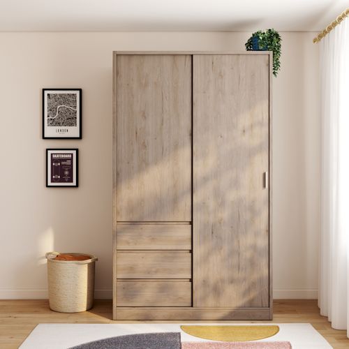 Armoire 2 portes 3 tiroirs L.118,5 cm BEST imitation chêne