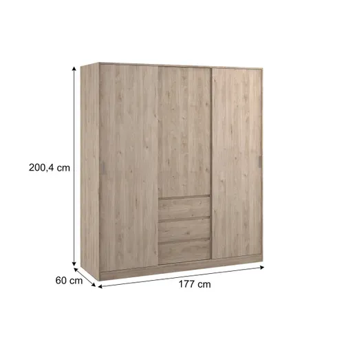 Armoire 3 portes 3 tiroirs L.177 cm BEST imitation chêne