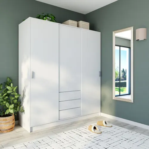 Armoire 3 portes 3 tiroirs L.177 cm BEST blanc laqué