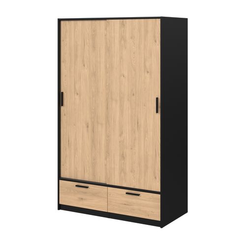 Armoire 2 portes coulissantes DRESS 2 tiroirs ch/nr L.121 cm