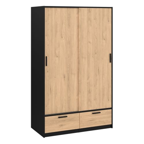 Armoire 2 portes coulissantes DRESS 2 tiroirs ch/nr L.121 cm