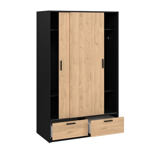 Armoire 2 portes coulissantes DRESS 2 tiroirs ch/nr L.121 cm