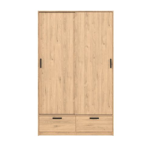Armoire 2 portes coulissantes DRESS 2 tiroirs chêne L.121 cm