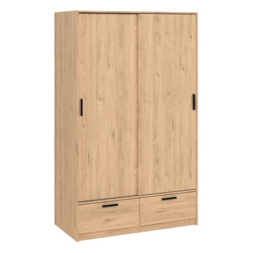 Armoire 2 portes coulissantes DRESS 2 tiroirs chêne L.121 cm