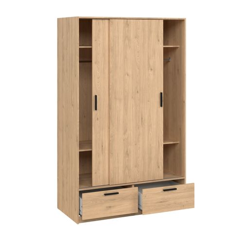 Armoire 2 portes coulissantes DRESS 2 tiroirs chêne L.121 cm