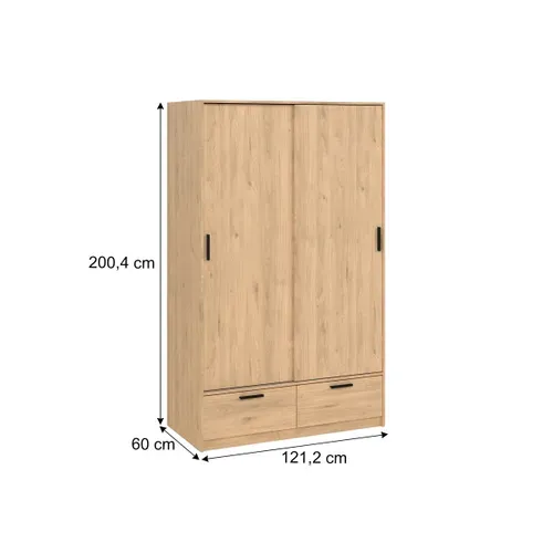 Armoire 2 portes coulissantes DRESS 2 tiroirs chêne L.121 cm