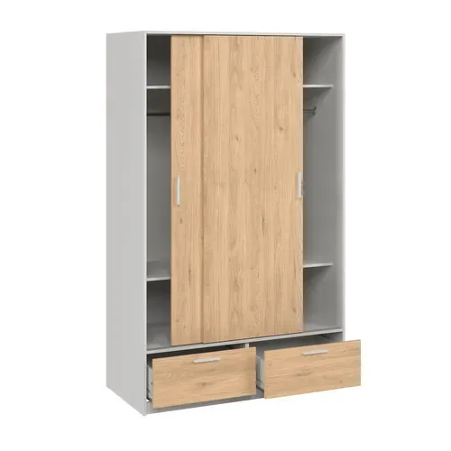 Armoire 2 portes coulissantes DRESS 2 tiroirs ch/bl L.121 cm