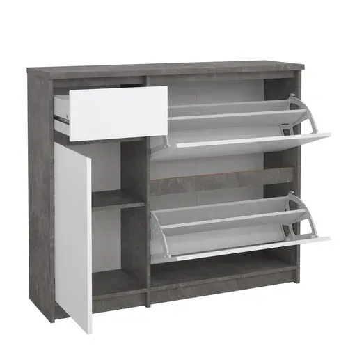 Meuble à chaussures 2 battants BEST 1 porte 1 tiroir blanc béton