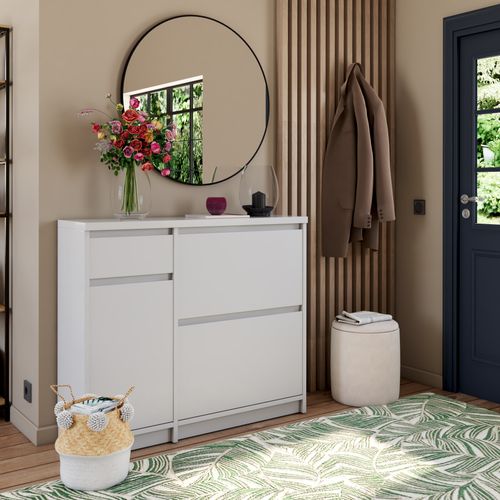 Meuble à chaussures 2 battants BEST 1 porte 1 tiroir blanc laqué