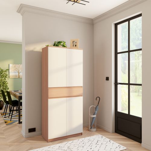 Meuble à chaussures h.191,7 cm BEST 4 portes décor chêne et blanc vue d'ambiance 1