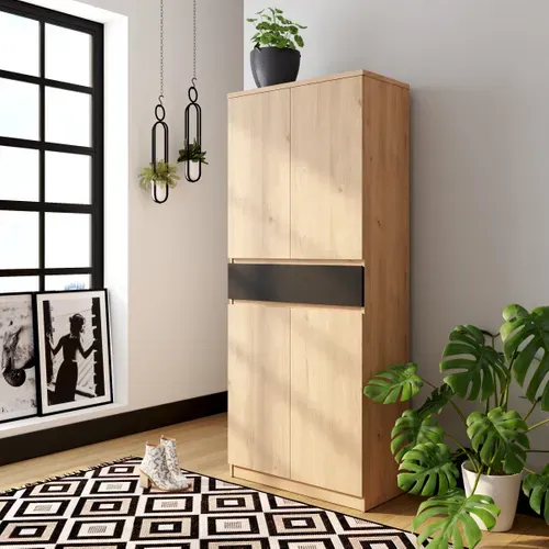 Meuble à chaussures h.191,7 cm BEST 4 portes décor chêne et noir vue d'ambiance 1