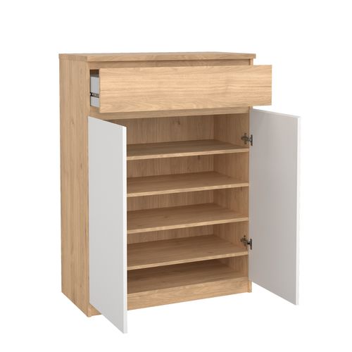 Meuble à chaussures 2 portes BEST h.111 cm décor chêne et blanc