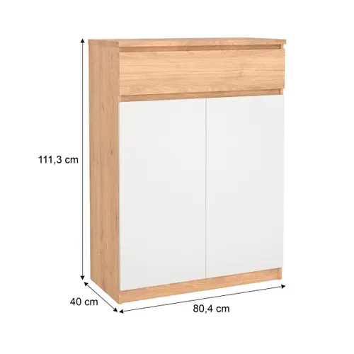 Meuble à chaussures 2  portes BEST h.111 cm décor chêne et blanc