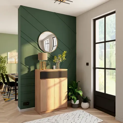 Meuble à chaussures 2  portes BEST h.111 cm décor chêne et noir vue d'ambiance 1