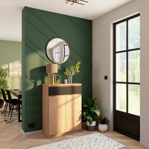 Meuble à chaussures 2  portes BEST h.111 cm décor chêne et noir