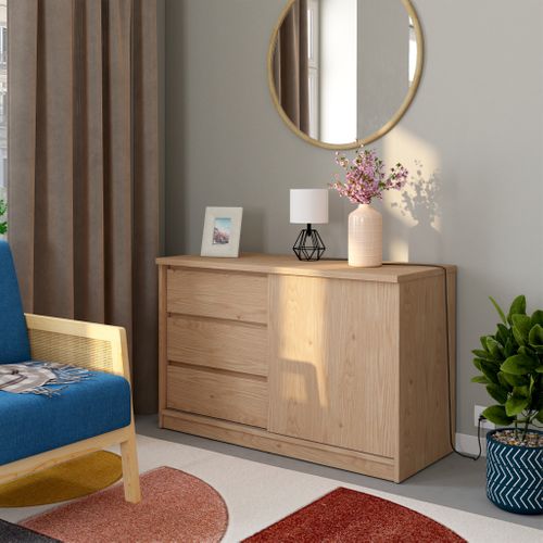 Rangement 3 tiroirs 1 porte BEST coulissante imitation chêne vue d'ambiance 1