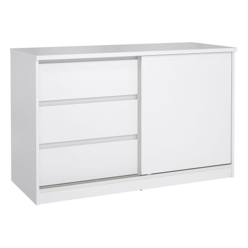 Rangement 3 tiroirs 1 porte BEST coulissante blanc laqué