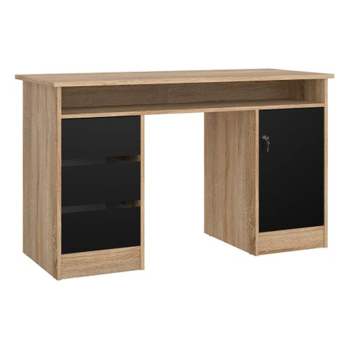 Bureau 3 tiroirs et 1 porte CLASS imitation chêne et noir vue 3/4