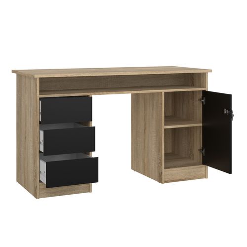 Bureau 3 tiroirs et 1 porte CLASS imitation chêne et noir