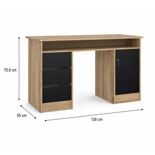 Bureau 3 tiroirs et 1 porte CLASS imitation chêne et noir