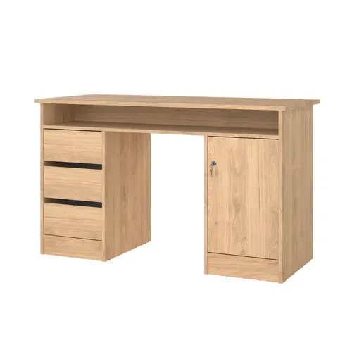 Bureau 3 tiroirs et 1 porte CLASS imitation chêne vue de profil