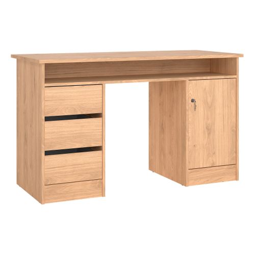 Bureau 3 tiroirs et 1 porte CLASS imitation chêne vue 3/4