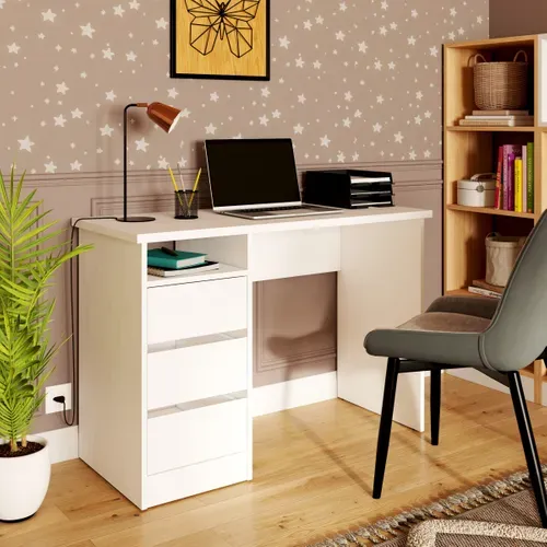 Bureau 3 tiroirs et 1 niche STUDY Blanc vue d'ambiance 1
