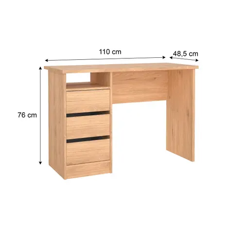 Bureau 3 tiroirs et 1 niche STUDY Imitation chêne clair