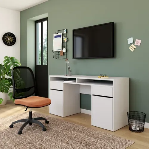 Bureau 2 portes et 2 tiroirs BEST MINISTRE Blanc laqué