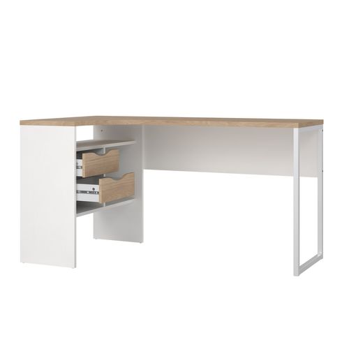 Bureau d'angle ALKOR 2 Imitation chêne clair et blanc