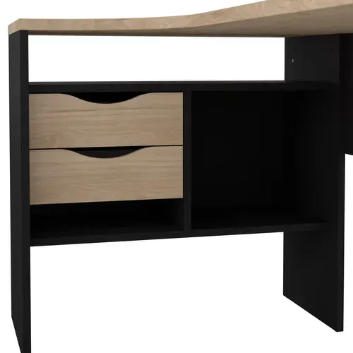 Bureau d'angle ALKOR 2 Imitation chêne clair et noir vue accessoires