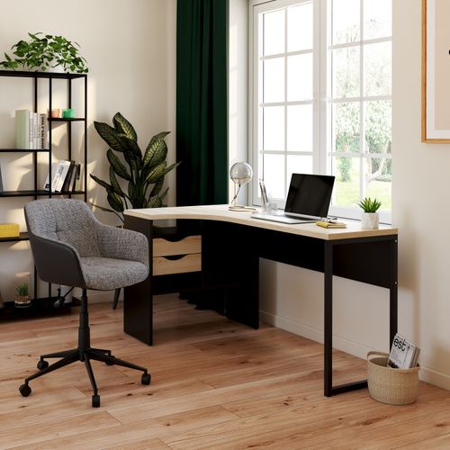 Bureau d'angle ALKOR 2 Imitation chêne clair et noir